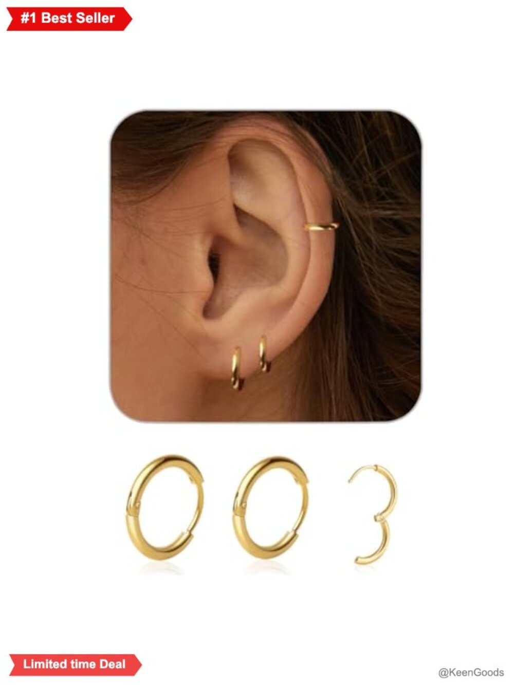 6mm Gold Plated Small Hoop Earrings Huggie Cartilage 1 Pair